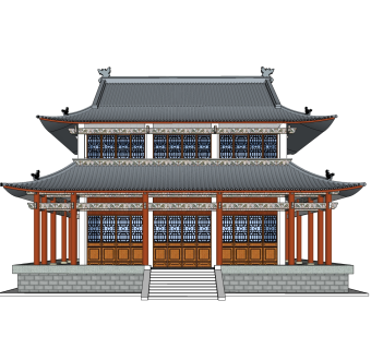 中式藏经阁建筑免费su模型下载、藏经阁草图大师模型下载