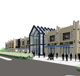 欧式新古典沿街商业建筑草图大师模型，新古典沿街商业建筑sketchup模型免费下载