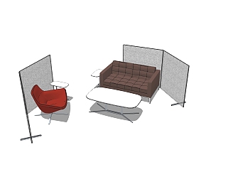 现代简约休闲办公沙发su模型，办公沙发skp模型下载