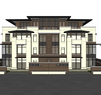 欧式联排别墅sketchup模型，别墅su模型下载