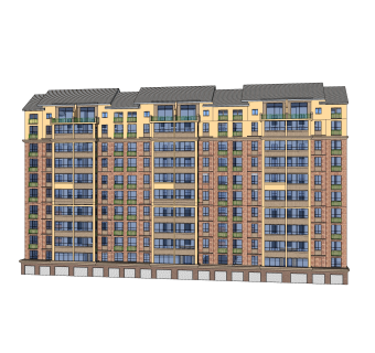 欧式公寓外观su模型下载，公寓草图大师模型