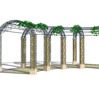 欧式铁艺廊架草图大师模型，铁艺廊架sketchup模型下载