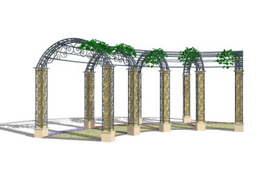 欧式铁艺廊架草图大师模型，铁艺廊架sketchup模型下载