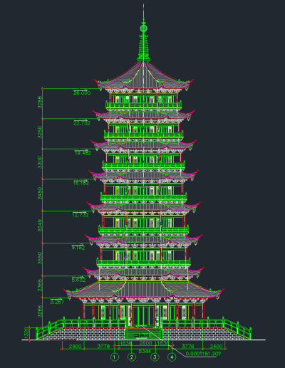 全套古塔CAD施工图，古塔CAD建筑图纸下载