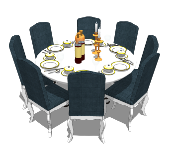 现代简约餐桌椅草图大师模型，餐桌椅skb文件下载