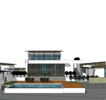 现代独栋别墅草图大师模型下载，独栋别墅sketchup模型