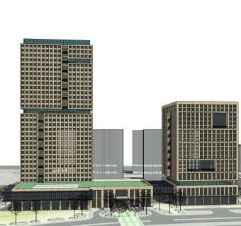 现代办公楼外观草图大师模型，办公楼外观sketchup模型免费下载