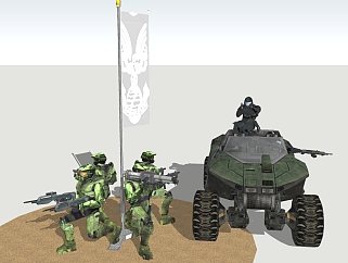 现代游戏装甲士兵游戏角色模型大师模型，游戏角色sketchup模型下载