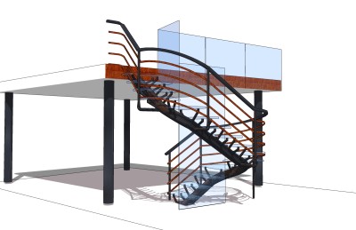 现代钢结构三跑楼梯草图大师模型，钢结构三跑楼梯sketchup模型免费下载