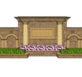 欧式景观墙SU模型下载，景观墙skb模型分享