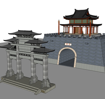 中式北镇鼓楼及李成梁草图大师模型下载、北镇鼓楼及李成梁su模型下载