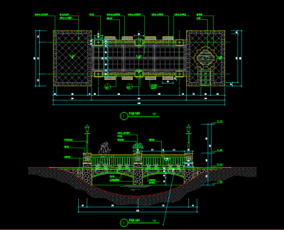 两套现代拱桥cad施工图，景观桥cad竣工图下载