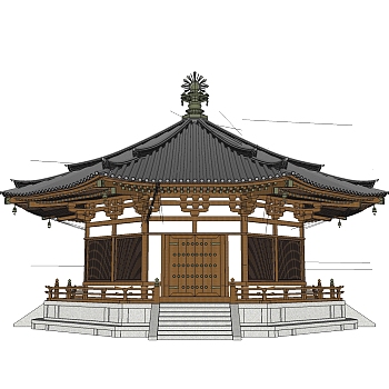 日式楼阁免费su模型下载、日式楼阁草图大师模型下载