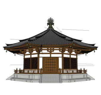 日式楼阁免费su模型下载、日式楼阁草图大师模型下载