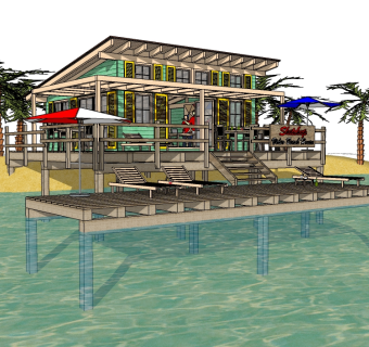 现代滨水别墅skb文件，别墅su模型下载