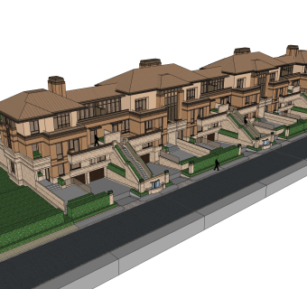 欧式联排别墅su模型，别墅sketchup模型下载