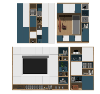 北欧实木电视柜装饰柜su模型，电视柜草图大师模型下载