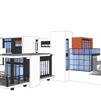 现代<em>独栋别墅</em>草图大师模型下载，<em>独栋别墅</em>sketchup模型