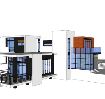 现代独栋别墅草图大师模型下载，独栋别墅sketchup模型