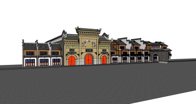 中式古建门面草图大师模型，古建筑门面sketchup模型