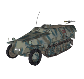 德国Sdkfz-251半履带轻型装甲输送车su模型，运输车草图大师模型下载