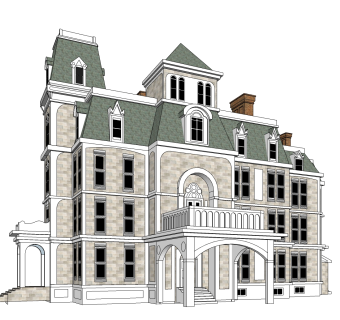 欧式独栋别墅草图大师模型，独栋别墅sketchup模型免费下载