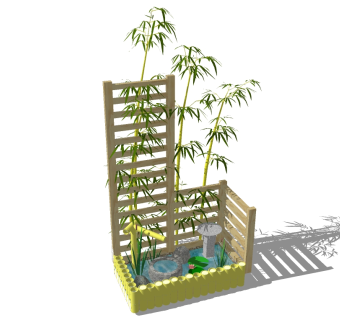 中式竹子水景小品草图大师模型，竹子水景sketchup模型下载