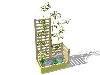中式竹子水景小品草图大师模型，竹子水景sketchup模型下载