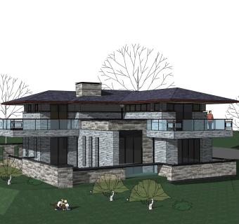 中式别墅草图大师模型，别墅sketchup模型