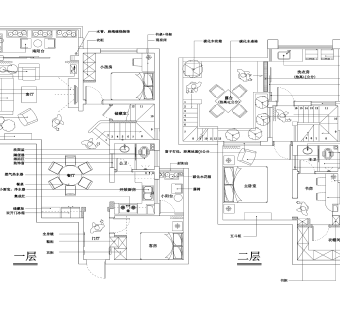 祥细客厅卧室家装户型图三居CAD，免费下载