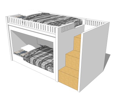 现代高低床铺草图大师模型，儿童床SU模型下载