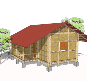 现代竹屋草图大师模型，竹屋sketchup模型下载