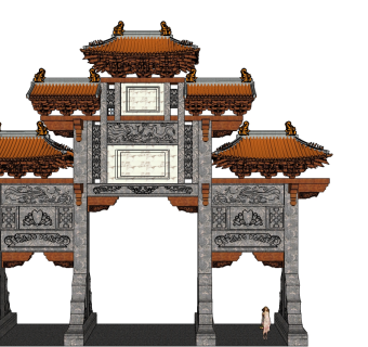 古建牌坊草图大师模型下载、古建牌坊su模型下载