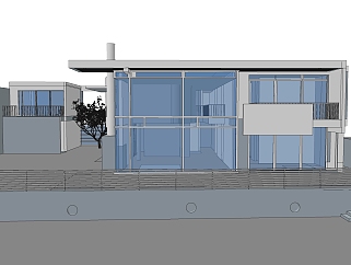海滩现代独栋别墅草图大师模型下载，独栋别墅sketchup模型