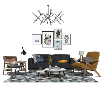 北欧沙发组合草图大师模型，沙发组合sketchup模型下载
