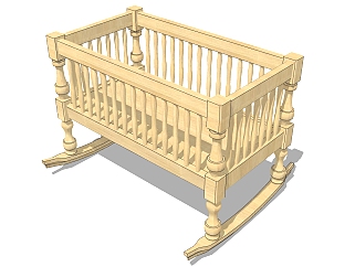 中式婴儿床SU模型，婴儿床skb文件下载