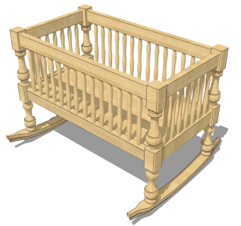 中式婴儿床SU模型，婴儿床skb文件下载
