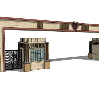 欧式入口大门SU模型下载，入口大门草图大师模型下载