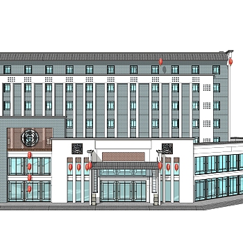 新中式徽派建筑草图大师模型，古建民俗sketchup模型免费下载