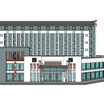 新中式徽派建筑草图大师模型，古建民俗sketchup模型免费下载
