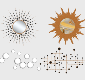 现代镜子墙饰挂件组合草图大师模型，镜子墙饰sketchup模型skp文件