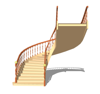 现代实木弧形楼梯草图大师模型，实木弧形楼梯sketchup模型免费下载