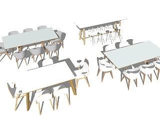 现代餐桌椅组合su模型，<em>简约</em>餐桌组合sketchup模型下载