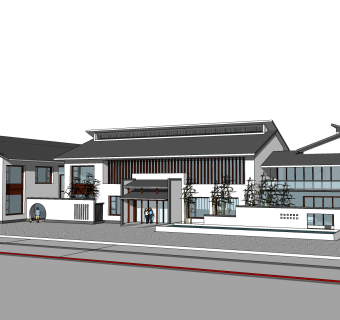 新中式徽派建筑草图大师模型，古建民俗sketchup模型免费下载