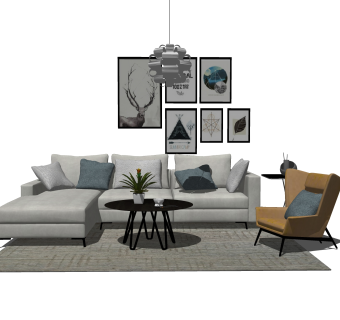 北欧沙发组合草图大师u模型，现代沙发组合sketchup模型下载