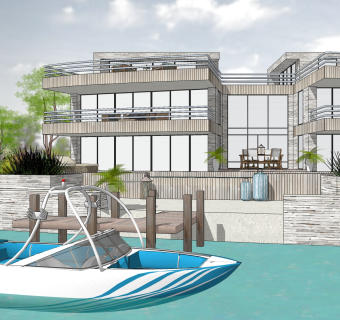 现代简约滨水别墅su模型，滨水独栋别墅skb文件下载