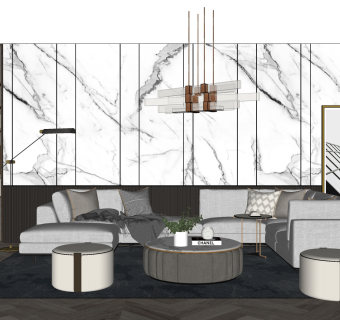 现代布艺沙发组合草图大师模型，沙发skp模型下载