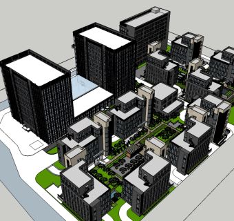 现代小区规划su模型下载、小区规划草图大师模型下载