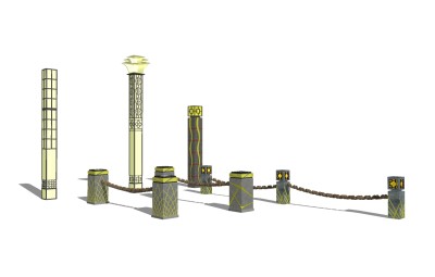 新中式造型灯柱组合草图大师模型，造型灯柱sketchup组合模型下载