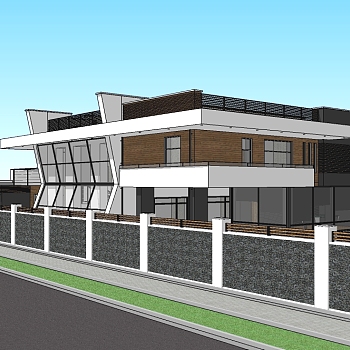 现代独栋别墅su模型免费下载，sketchup别墅草图大师模型